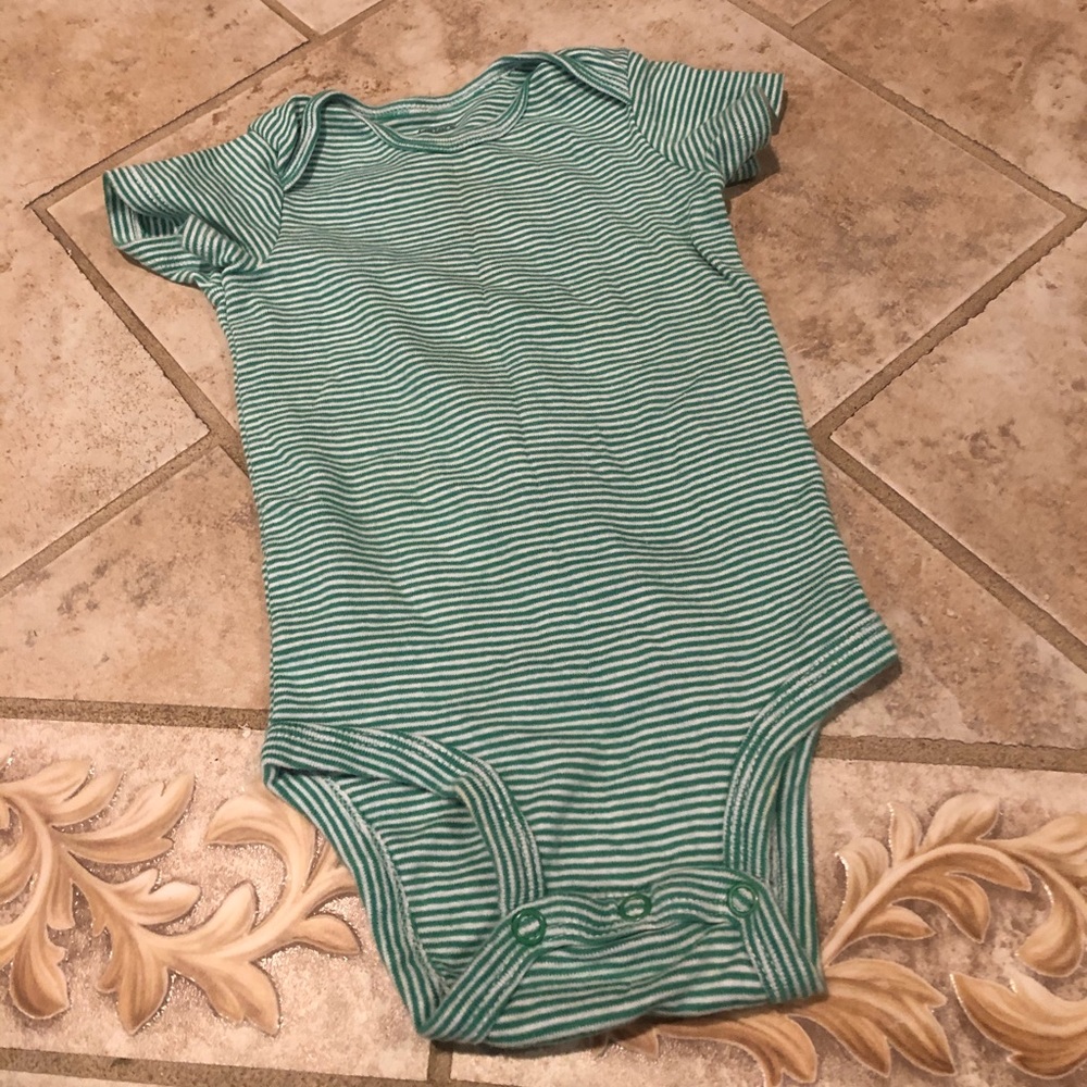 Green and white striped onesie